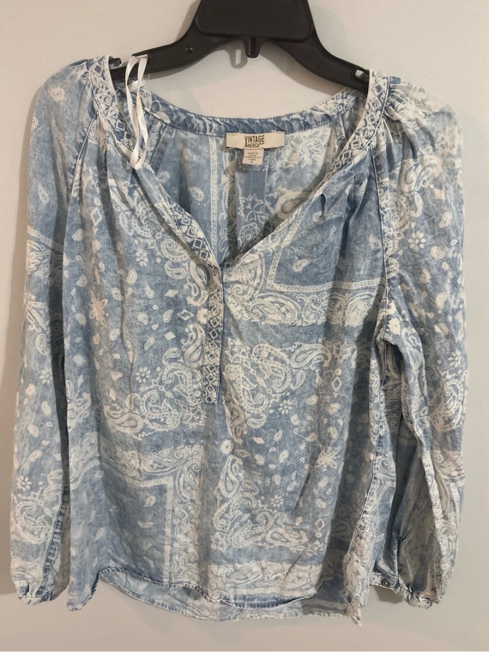 Vintage America Floral Denim Style Top Size Small
